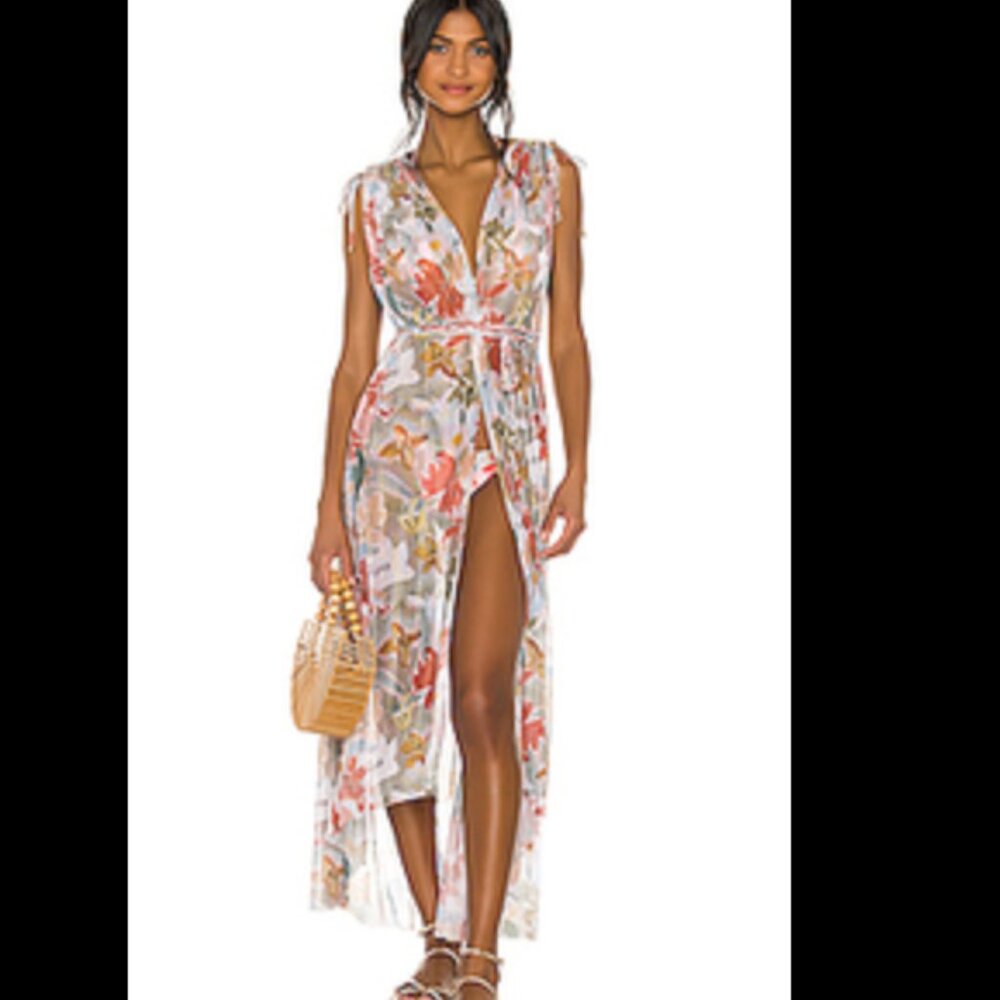 Boamar Athenas Foliage Mesh Belted Adjustable Sleeve Coverup Dress Sz XS/S Nwt